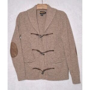 Ralph Lauren RUGBY Knit Toggle Shawl Cardigan Size M Brown Wool Elbow Patch